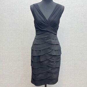 Adrianna Papell Black Sleeveless V Neck Tiered Sheath Dress Petite 10P